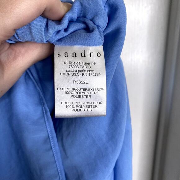SANDRO Paris Pleated Midi Dress Blue Size 2 Summer Lightweight - Picture 7 of 8